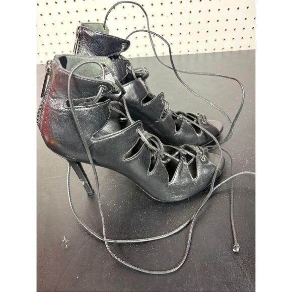 SCHUTZ Shoes - SCHUTZ SLATE LACE UP HEEL Leather Open Toe Caged Sandals size 10